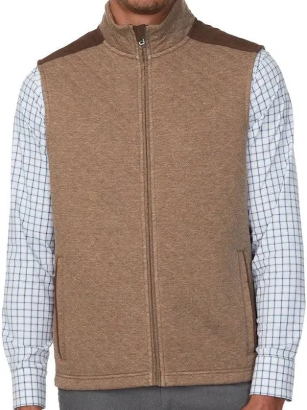 Bonobos Men's Midtown Quilted Tan/Brown Zip-Front Fleece Vest